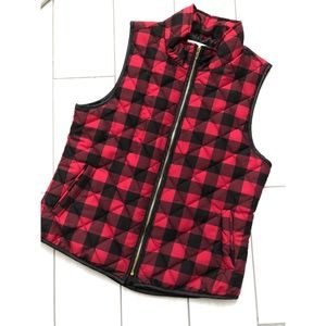 Red and Black Buffalo Check puffer vest